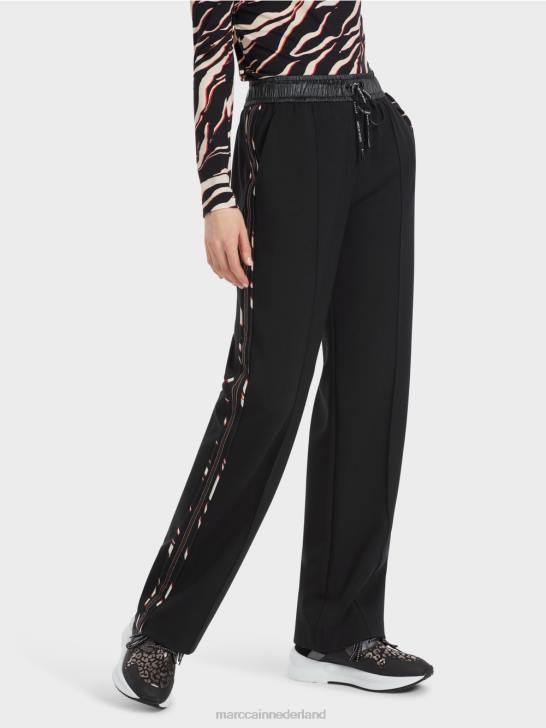 kleding zwart 464J535 brede jersey welby broek in joggingstijl Marc Cain