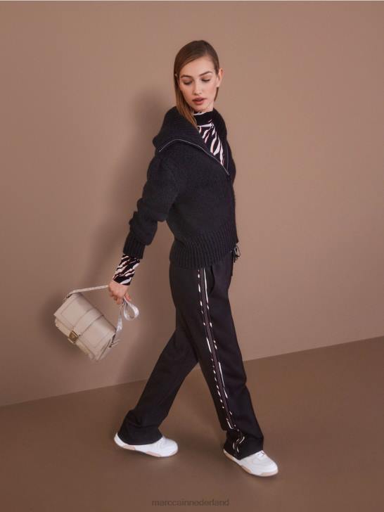 kleding zwart 464J535 brede jersey welby broek in joggingstijl Marc Cain