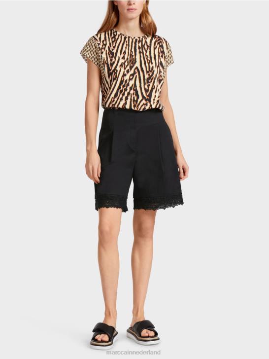 kleding zwart 464J607 short met kanten zoom Marc Cain