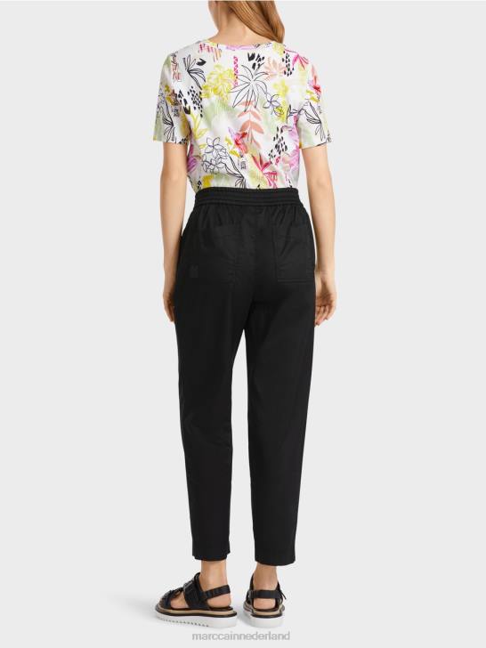 kleding zwart 464J627 broek met plooien en elastische tailleband Marc Cain