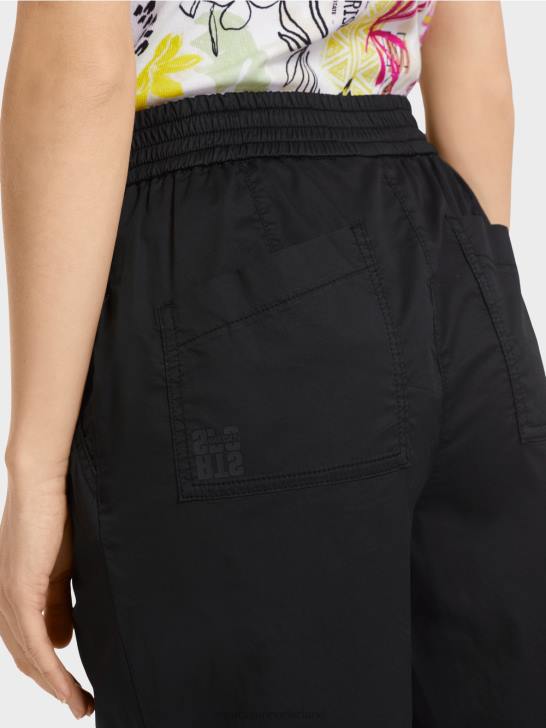 kleding zwart 464J627 broek met plooien en elastische tailleband Marc Cain