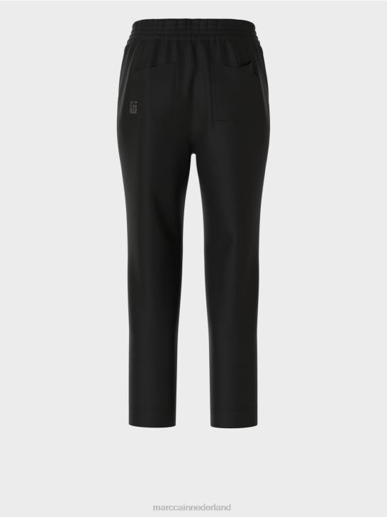 kleding zwart 464J627 broek met plooien en elastische tailleband Marc Cain