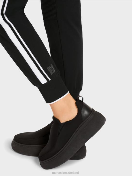 kleding zwart en wit 464J711 \"rethink Together\" broek met strepen Marc Cain