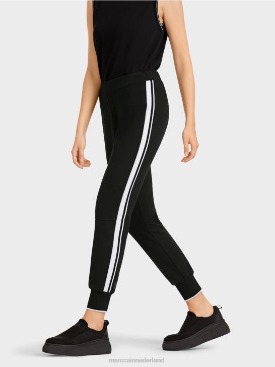 kleding zwart en wit 464J711 \"rethink Together\" broek met strepen Marc Cain