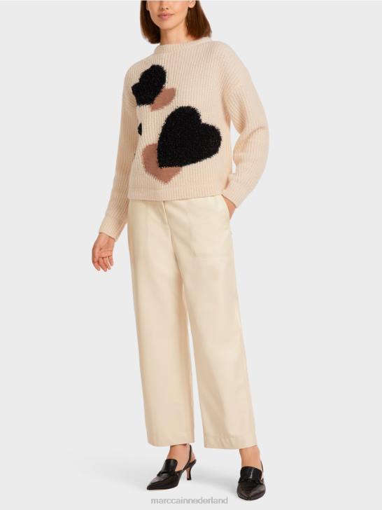 kleding crème 464J1193 trui met hart "gebreid in Duitsland" Marc Cain