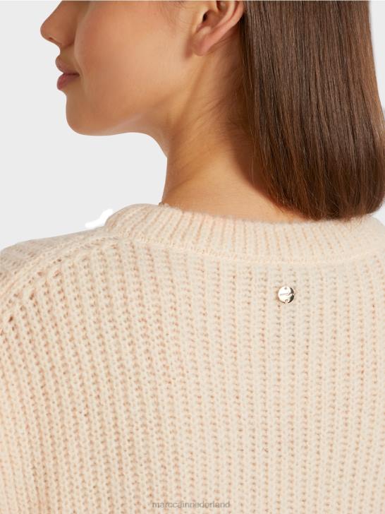 kleding crème 464J1193 trui met hart \"gebreid in Duitsland\" Marc Cain