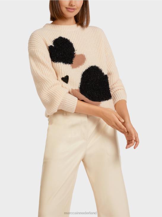 kleding crème 464J1193 trui met hart \"gebreid in Duitsland\" Marc Cain