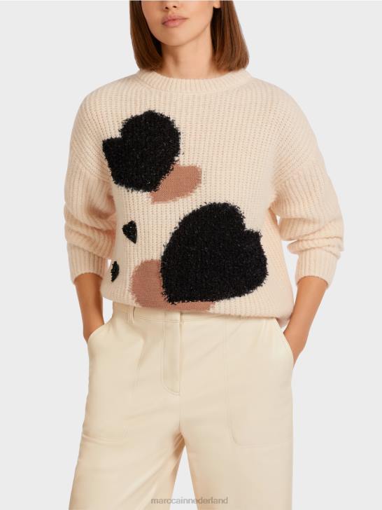 kleding crème 464J1193 trui met hart \"gebreid in Duitsland\" Marc Cain