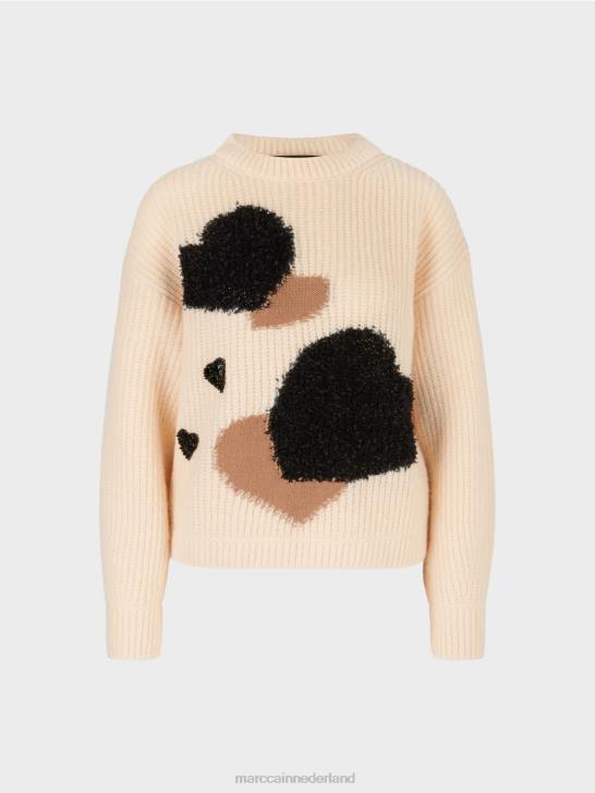 kleding crème 464J1193 trui met hart \"gebreid in Duitsland\" Marc Cain