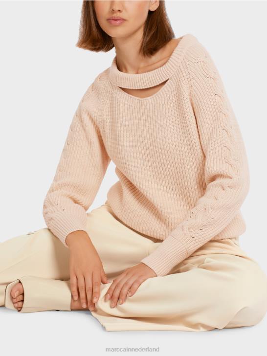 kleding crème 464J1194 kabelgebreide trui \"gebreid in Duitsland\" Marc Cain