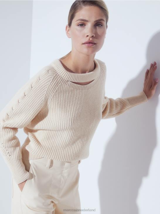 kleding crème 464J1194 kabelgebreide trui \"gebreid in Duitsland\" Marc Cain