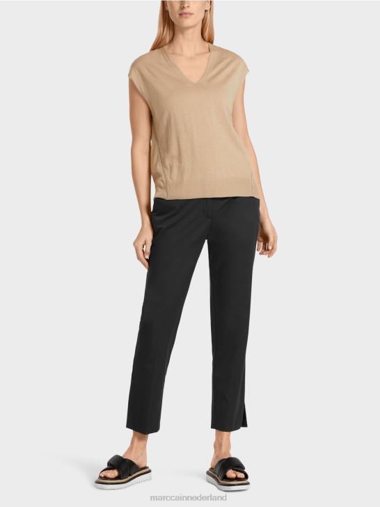 kleding diep zand 464J1151 mouwloze fijngebreide trui Marc Cain