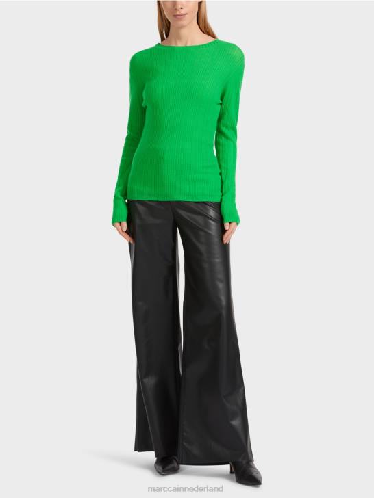 kleding donker appelgroen 464J1038 "samen heroverwegen" trui met ronde hals Marc Cain