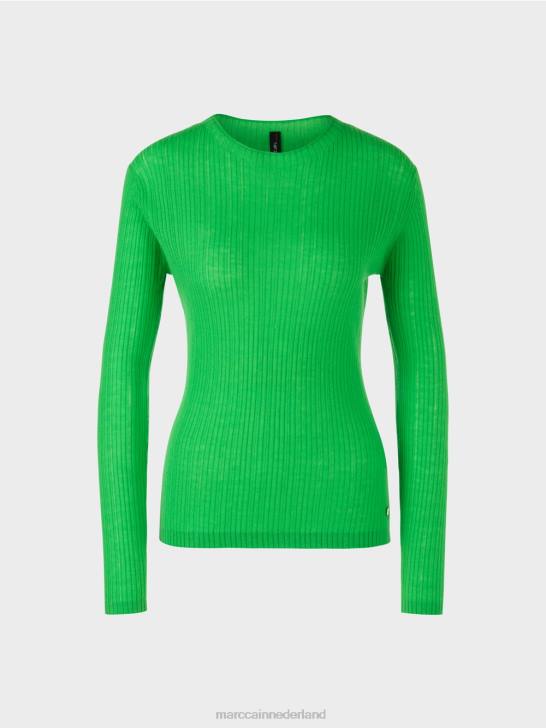 kleding donker appelgroen 464J1038 \"samen heroverwegen\" trui met ronde hals Marc Cain