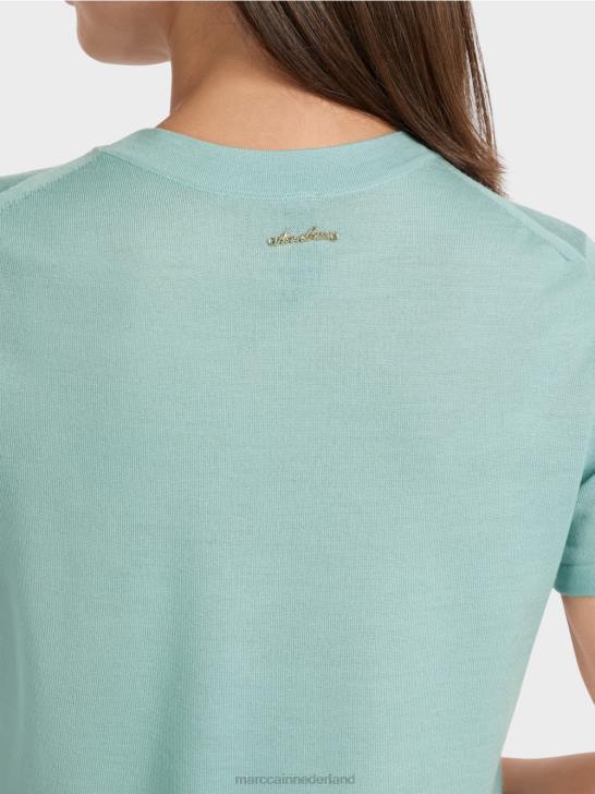 kleding donker hemelsblauw 464J1113 \"Rethink Together\"-trui met korte mouwen Marc Cain