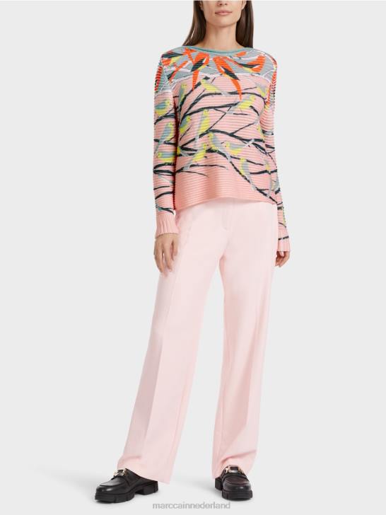 kleding donker hemelsblauw 464J1122 Vogeldesign trui gebreid in Duitsland Marc Cain