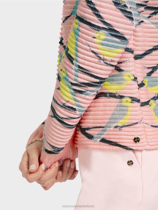 kleding donker hemelsblauw 464J1122 Vogeldesign trui gebreid in Duitsland Marc Cain