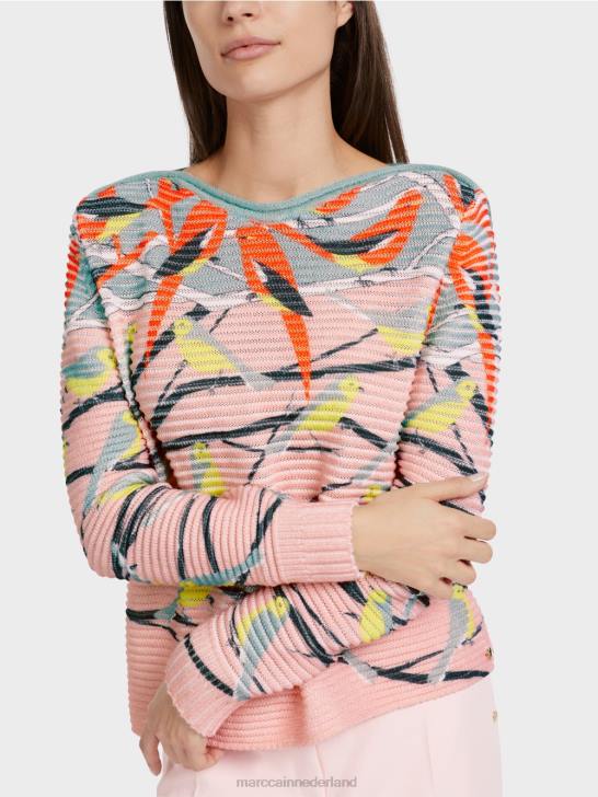 kleding donker hemelsblauw 464J1122 Vogeldesign trui gebreid in Duitsland Marc Cain