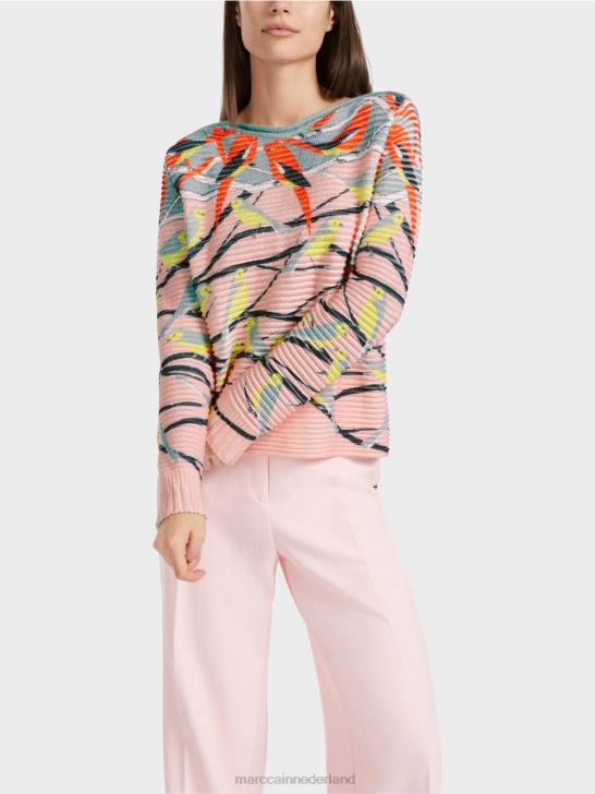 kleding donker hemelsblauw 464J1122 Vogeldesign trui gebreid in Duitsland Marc Cain