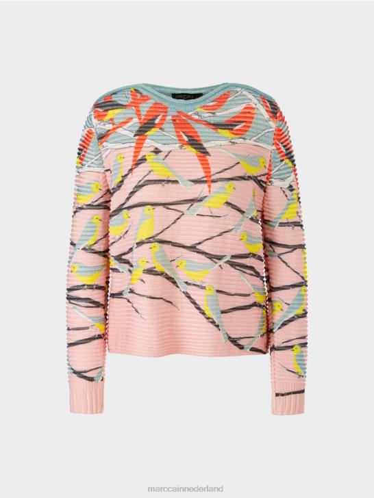 kleding donker hemelsblauw 464J1122 Vogeldesign trui gebreid in Duitsland Marc Cain