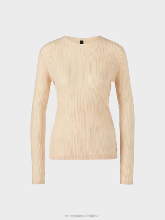 kleding donkere crème 464J1087 \"samen heroverwegen\" trui met ronde hals Marc Cain