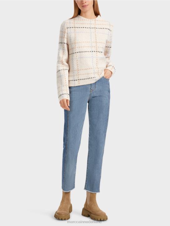 kleding donkere crème 464J1088 geruite trui gebreid in Duitsland Marc Cain