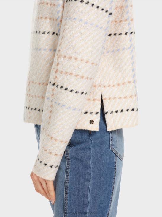 kleding donkere crème 464J1088 geruite trui gebreid in Duitsland Marc Cain