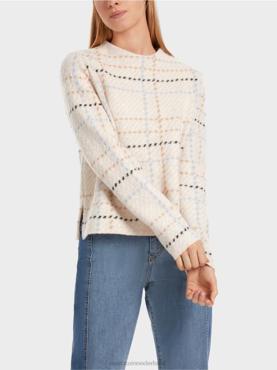 kleding donkere crème 464J1088 geruite trui gebreid in Duitsland Marc Cain