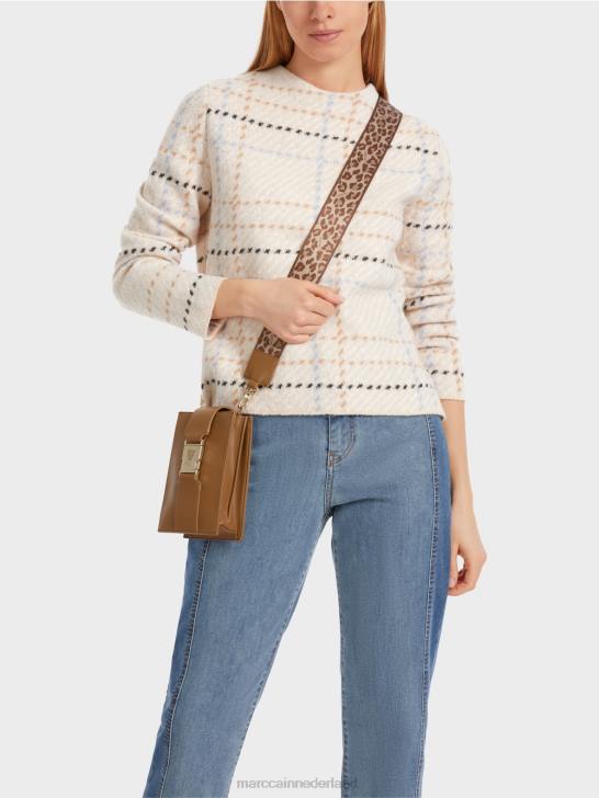 kleding donkere crème 464J1088 geruite trui gebreid in Duitsland Marc Cain