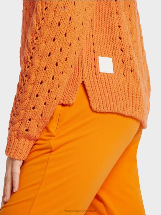 kleding fel oranje 464J1177 trui met patroon \"gebreid in Duitsland\" Marc Cain