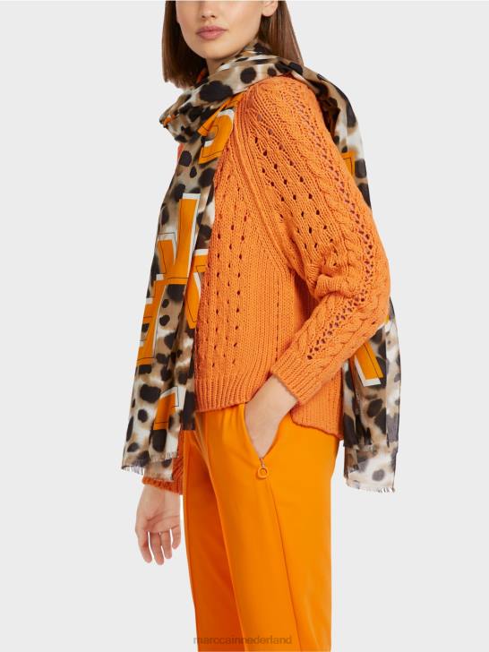 kleding fel oranje 464J1177 trui met patroon \"gebreid in Duitsland\" Marc Cain