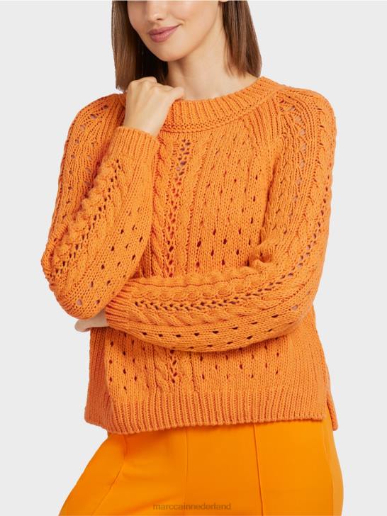 kleding fel oranje 464J1177 trui met patroon \"gebreid in Duitsland\" Marc Cain