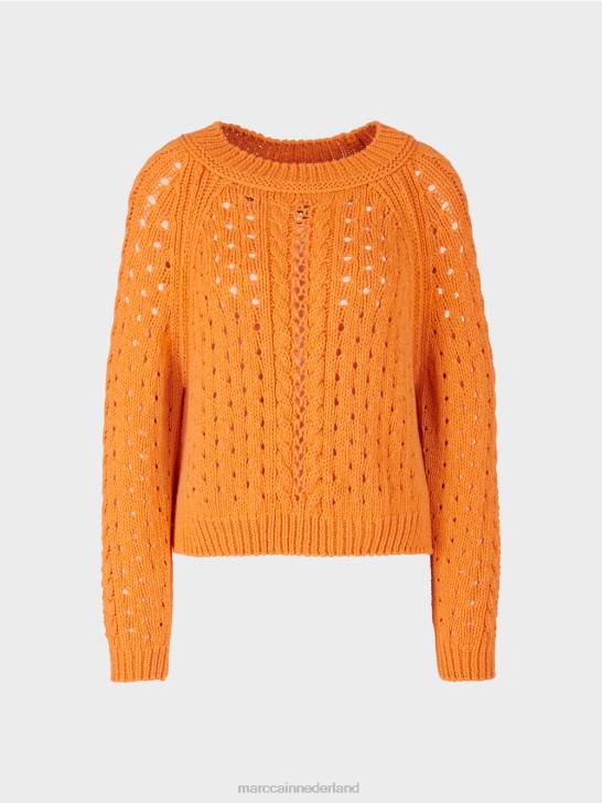kleding fel oranje 464J1177 trui met patroon \"gebreid in Duitsland\" Marc Cain