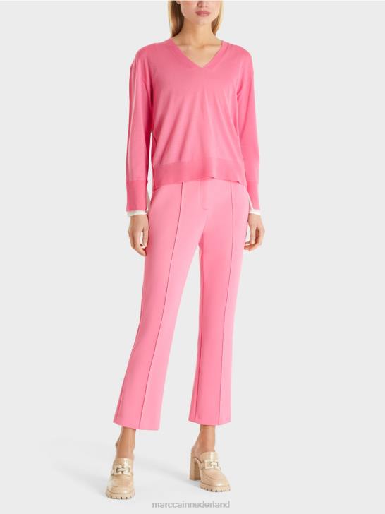 kleding fel roze 464J1166 fijne gebreide trui met v-hals Marc Cain