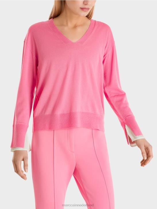 kleding fel roze 464J1166 fijne gebreide trui met v-hals Marc Cain