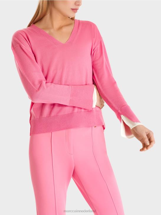 kleding fel roze 464J1166 fijne gebreide trui met v-hals Marc Cain