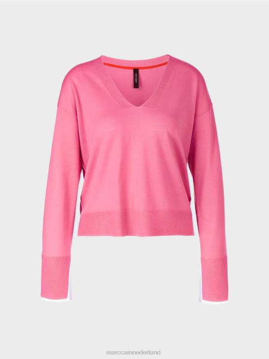 kleding fel roze 464J1166 fijne gebreide trui met v-hals Marc Cain