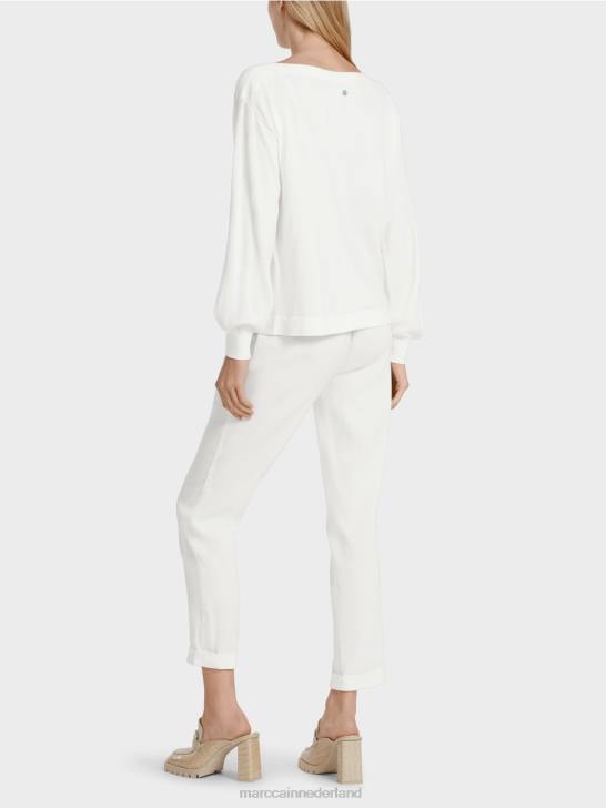 kleding gebroken wit 464J1143 gebreide trui met ronde halslijn Marc Cain