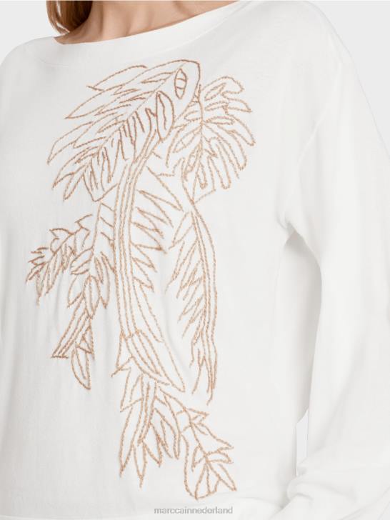 kleding gebroken wit 464J1143 gebreide trui met ronde halslijn Marc Cain