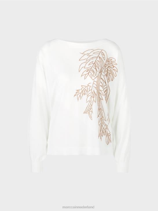 kleding gebroken wit 464J1143 gebreide trui met ronde halslijn Marc Cain