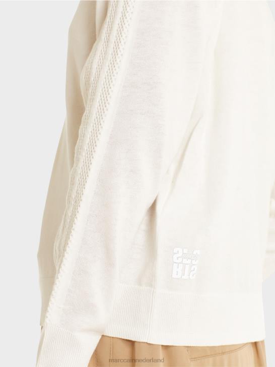 kleding gebroken wit 464J1154 elegante fijngebreide trui met V-hals Marc Cain