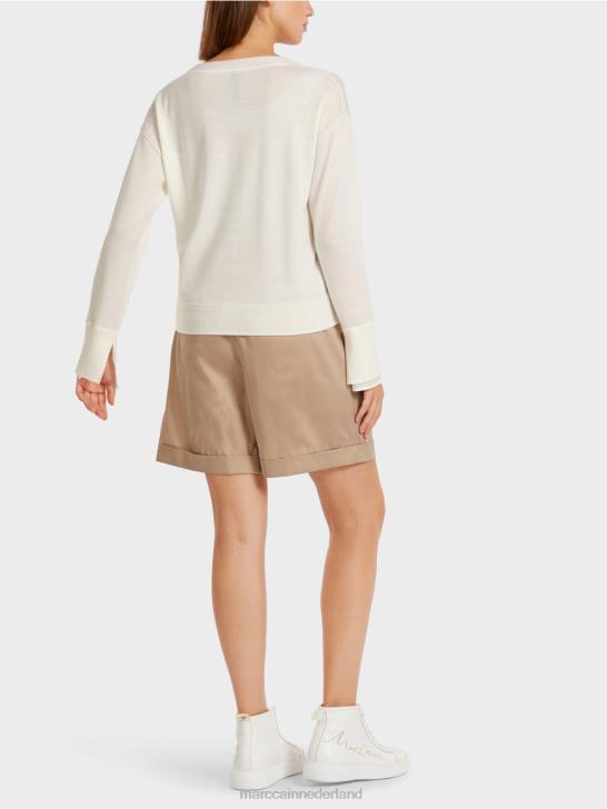 kleding gebroken wit 464J1158 fijne gebreide trui met v-hals Marc Cain