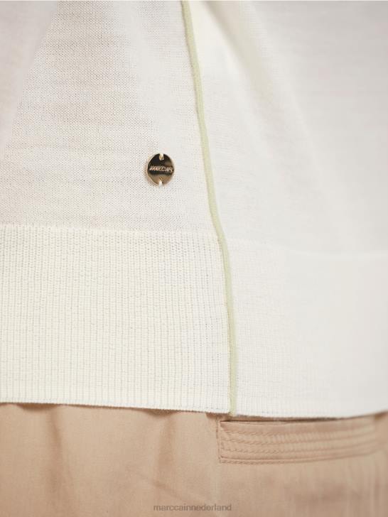 kleding gebroken wit 464J1158 fijne gebreide trui met v-hals Marc Cain