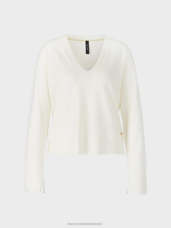 kleding gebroken wit 464J1158 fijne gebreide trui met v-hals Marc Cain