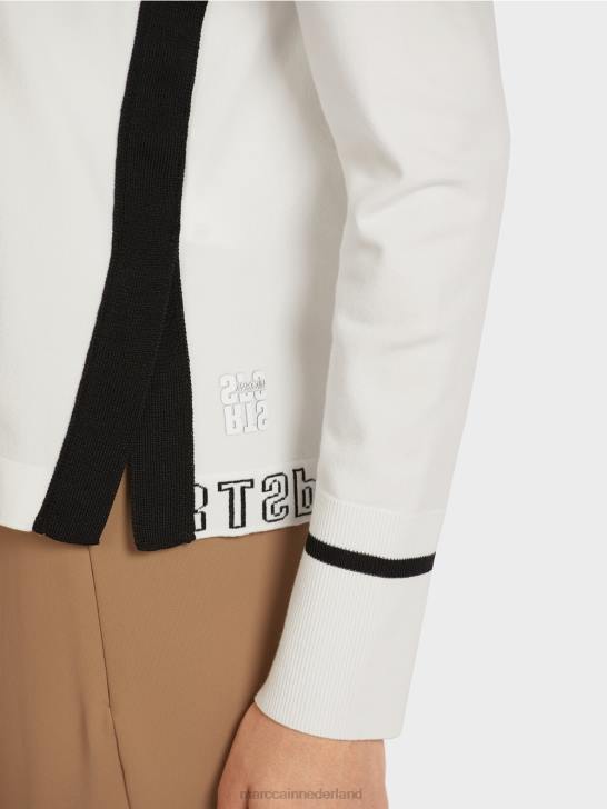 kleding gebroken wit 464J1175 \"rethink Together\" trui met split Marc Cain