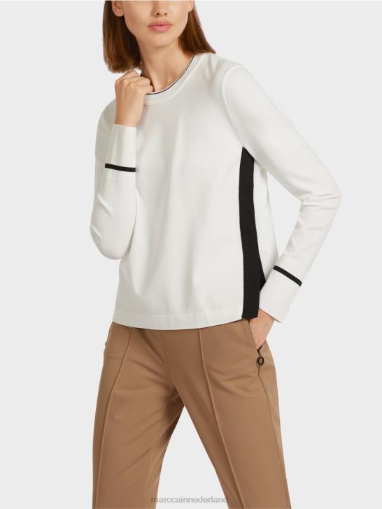 kleding gebroken wit 464J1175 \"rethink Together\" trui met split Marc Cain