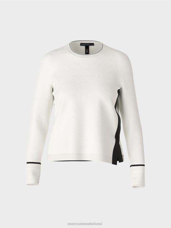 kleding gebroken wit 464J1175 \"rethink Together\" trui met split Marc Cain