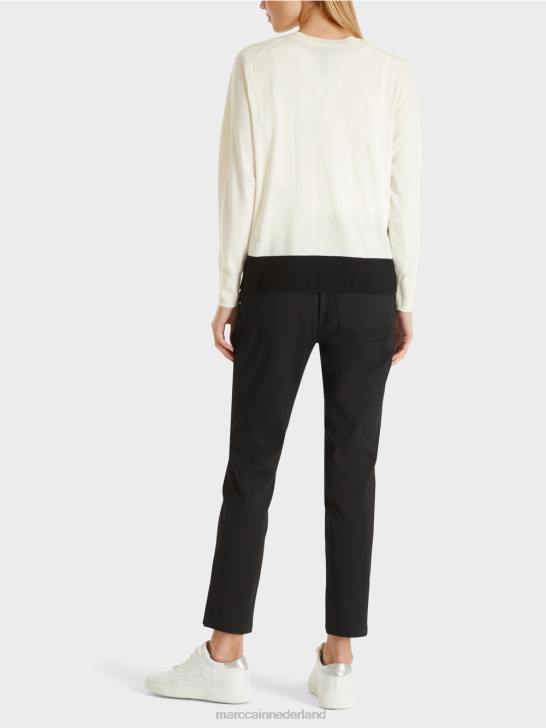 kleding gebroken wit 464J1183 trui van een luxe materiaalmix Marc Cain