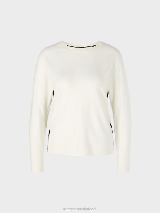 kleding gebroken wit 464J1183 trui van een luxe materiaalmix Marc Cain