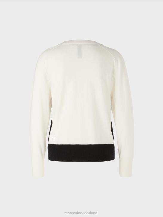 kleding gebroken wit 464J1183 trui van een luxe materiaalmix Marc Cain